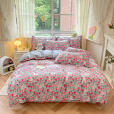elvesmall Aesthetic Floral Duvet Cover Set Cozy Cotton Home Bedding Set Chic Botanical French Style Comforter Cover Breathable Lightweight