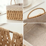 elvesmall Handwoven Storage Baskets Sundries Organizer with Lid Rectangular Cosmetics Box Clothes Laundry Basket Towel Toys Container