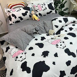 elvesmall  Floral Bedding Set with Flat Sheet Quilt Duvet Cover Pillowcase Bed Linens Boy Girl Single Double Queen Size Home Textile