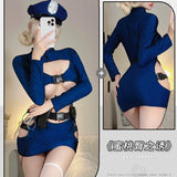 elvesmall   Sexy Open Chest Female Cop Police Officer Uniform Hollow out Policewomen Costume Adult Women Police Cosplay Dress Anime Outfits