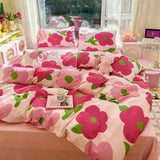 elvesmall Colorful Floral Duvet Cover Set with Sheet Pillowcases No Filling Cute Strawberry Bed Linen Full Queen Size Home Bedding Set