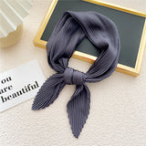 elvesmall Women Pleated Satin Scarf Headscarf Neckerchief Skinny Ribbon Square Hair Tie Band Kerchief Satin Foulard Scarves Decorative