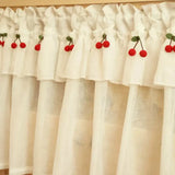elvesmall Korean Style Fresh Linen Short Curtain for Kitchen Small Window Half Curtain Cherry Decorative Valance Tulle Door Curtain Drape