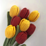 elvesmall Hand Woven Tulip Crochet Flower Diy Hand-knitted Flower Bouquet Wedding Party Decoration Home Table Decoration Festival Gifts