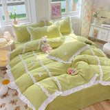 elvesmall  Kawaii Korean Bedding Sets No Filling Ins Princess Style Lace Bow Duvet Cover Fitted Sheet Girl Woman Home Bedroom Bed Linens
