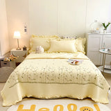 elvesmall  1/3Pc Korean Princess Ruffles Flowers Embroidery Summer Quilt Bedspread on the bed Quilt Air-conditioning Blanket Bedding Set