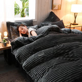 elvesmall 3pcs duvet cover Winter Warm Bedding sets Double Quilt Cover king Twin queen size bed thick Flano Coral Fleece with pillowscase