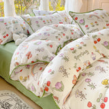 elvesmall Pastoral Girls Flower Bedding Sets, Washed Cotton Bed Linens, Soft Quilt Cover Sheet Set, Simple Bedspread, Home Textiles