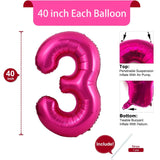 elvesmall 40 inch Hot Rose Pink Number Balloons, Big Huge Number Foil Helium Balloons Birthday Party Celebration Decoration Large globos,