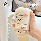 elvesmall -  1pc Bear Coffee Thermal Cup For Hot Cold Drinks Water Tea Milk Thermos Mug Stainless Steel Cup With Straw Lid Portable Bottle