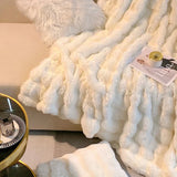 elvesmall  luxury faux fur Blanket double-sided fluffy bubble Fleece bed Plaid sofa blankets plush sofa cover bedspreads for double bed