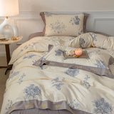 elvesmall Four-Piece Pure Cotton Satin Bedding Pastoral Light Luxury Plant Flower Printing and Dyeing Letter Lace Bed Sheet Quilt Cover