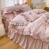 elvesmall Lace Duvet Cover Single Style Floral Bedding Set Cotton Comforter Green Double Korean Quilt Cover Ruffle Flower
