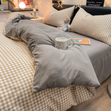 elvesmall Nordic Bedding Set with Duvet Cover, Bed Sheet, Pillowcase,Single and Couple Quilt Cover, 1/2 People Bed Linen, Plaid Style