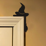 elvesmall 1pcs Black Wooden Halloween Door Frame Decoration Witch Skull Head Pumpkin Hat Cat Ghost Elements Decoration Plate