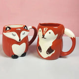 elvesmall  -  330ml Ceramic Fox Coffee with Lid Cartoon Animal Decoration Couple Drinking Cup Simple Breakfast Mug Afternoon Camellia Tea Cup