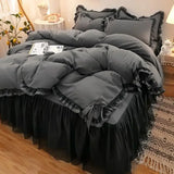 elvesmall  3/4pcs Bedding Bed Linen 2 Bedrooms Bluey Comforter Cover Pillowcases Lace Solid Color Luxury King Size Set of Sheets Bedspread