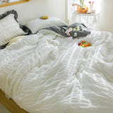 elvesmall  Princess Seersucker Kawaii Bedding Set Lovely Ruffles Girl Duvet Cover Set Solid Color Soft Comfortable Bed Sets