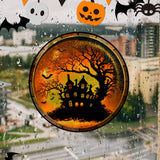 elvesmall Halloween PVC Static Glass Stickers Scary Castle Cat Glass Stickers Non Adhesive Removable Party Home Decorations