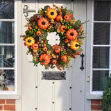 elvesmall  45cm Fall Wreaths for Front Door Autumn Wreath with Berry Pumpkin Maple Leaves Thanksgiving Harvest Festival Home Decoration