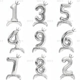elvesmall  32 Inch Silver Crown Standing Number Aluminum Film Balloon Baby Birthday Party Photo Decoration Props