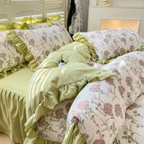 elvesmall  New Fresh Floral Pattern Cotton Girl Heart Duvet Cover Suit Soft Luxury Bedding Set Fashion Dormitory Quilt Cover Pillowcase Kit