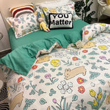 elvesmall  Floral Bedding Set with Flat Sheet Quilt Duvet Cover Pillowcase Bed Linens Boy Girl Single Double Queen Size Home Textile