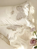 elvesmall  Luxury Princess Wedding Bedding Set 1400TC Egyptian Cotton Butterfly Flowers Embroidery Lace Duvet Cover Bed Sheet Pillowcases