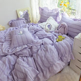 elvesmall Korean Lovely Princess Queen Bedding Set Kawaii Ruffles Comforter Bedding Sets Cute Girl Duvet Cover Set with Sheet Quilt Covers