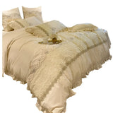 elvesmall  European-Style Luxury High-End 100 Cotton Four-Piece Set Exquisite Lace Embroidery Cotton Quilt Cover Bed Sheet Bedding