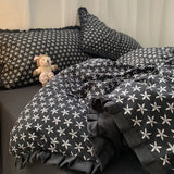 elvesmall French Style Bedding Set Pastoral Colored Grape Double-layer Gauze  Light Purple Washing Cotton Duvet Cover Bed Sheet Comforter