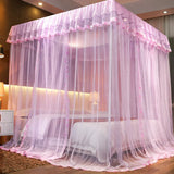 elvesmall  Cream Mousse Mosquito Net Square Luxury Mosquito Bedding Net Tent Romantic bed canopy Full perimeter mosquito proof