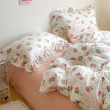 elvesmall Pastoral Style Floral Bedding Set For Girls Double Size Flat Sheet Duvet Cover and Pillowcase Soft Bed Linen Home Textiles