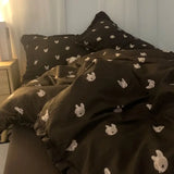 elvesmall French Style Bedding Set Pastoral Colored Grape Double-layer Gauze  Light Purple Washing Cotton Duvet Cover Bed Sheet Comforter