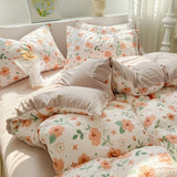 elvesmall Ins Floral Style Bedding Set No Filler Breathable Seersucker Soft Single King Size Duvet Cover Flat Fitted Sheet Pillowcase Set