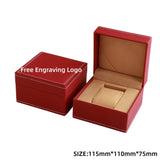 elvesmall  Black Matte PU Leather Square Clamshell Watch Storage Box Provide Free Logo Carving Service Personalized Logo Customization Gift