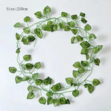 elvesmall 2.1m Artificial Plant Vine Green Ivy Leaf Garland Silk Wall Hanging Vine Home Garden Decoration Wedding Party DIY Garland Leaves
