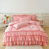elvesmall Ruffle Duvet Cover Queen Twin 100%Washed Microfiber 3pcs Bedding Duvet Cover Set, Shabby Chic Farmhouse Duvet Cover Pillow shams