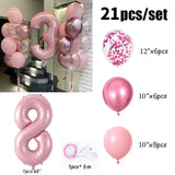 elvesmall 21pcs Pink 40inch Number Foil Latex Balloons Happy Birthday Party Decorations Kids Girl Baby 1 2 3 4 5 6 7 8 9 Year Old Supplies