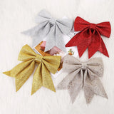 elvesmall 1/2PC Christmas Bows Hanging Decorations Gold Silver Bowknot for Christmas Tree Glitter Ornaments Pendant Xmas Gift Decoration
