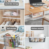 elvesmall Kitchen Closet Shelves Cupboard Hanging Under Shelf Storage Iron Mesh Basket Cabinet Door Organizer Rack Desk Closet Holders