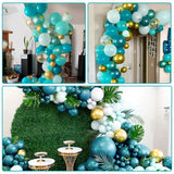 elvesmall 133Pcs Balloons Garland Arch Kit Latex Blue Green Balloons Turquoise Sequined Balloon with Butterfly Birthday Party Supply