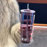 elvesmall -  600/900ml Sport Water Bottle With Straw Handle Cute Plastic Large Cup Drinking Ice Coffee Tea Juice Gym Travel Portable Cups