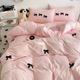 elvesmall Cute Pink Bows Duvet Cover Set, 3D Embroidery Bedding Sets Pink Bed Set, Comfy Queen Comforter Covers Soft for Girls Kids Teens