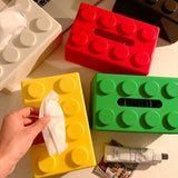 elvesmall Creative Building Blocks Tissue Box Desktop Living Room Bathroom Cute Decoration Wall-mounted Waterproof Face Towel Storage Box