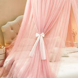 elvesmall Hung Dome Mosquito Net for Baby Children Princess Style Round Top Double Layer Yarn Suspended Ceiling