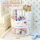 elvesmall Cute Rotating Pen Holder Desktop Drawer Stationery Box Case School Office Desk Kawaii Stationery Storage Box Organizer Stickers