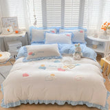 elvesmall Colorful Clouds Bedding Set Princess Style Ruffle Duvet Cover with Zipper Closure Comforter Covers for Girls Women Home Decor
