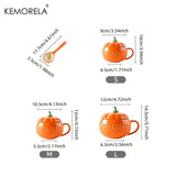 elvesmall 300/450ML Halloween Pumpkin Shaped Ceramic Cup With Spoon Kawaii Soup Mug With Lid  Oatmeal Cup Creative Water Cup