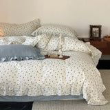 elvesmall  Small Fresh Home Double Layer Yarn Small Fragmented Flower Cotton Bed Sheet and Duvet Cover